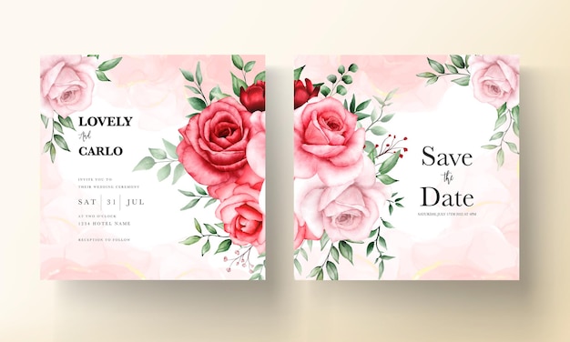 Modelo de cartão de convite de casamento romântico com flor marrom