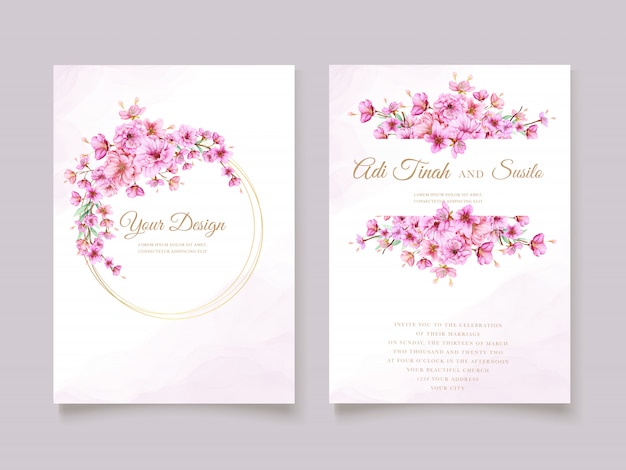 Modelo de cartão de convite de flor de cerejeira aquarela elegante
