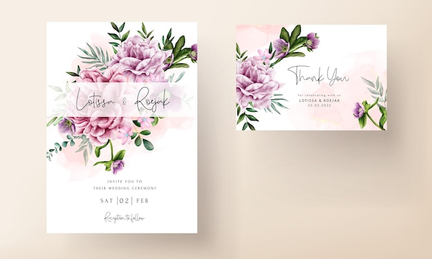 Modelo de cartão de convite em aquarela linda flor roxa