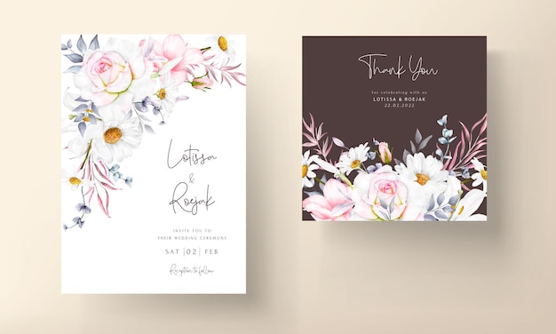 Modelo de cartão de convite floral aquarela desenhado à mão romântico