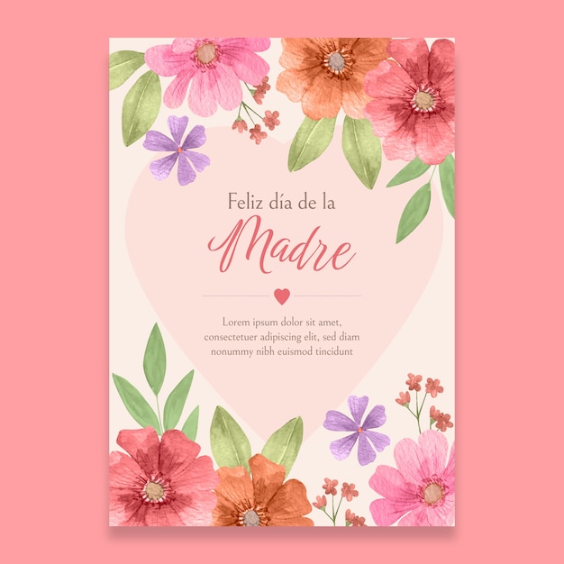 Vetor grátis modelo de cartão de dia das mães em aquarela em espanhol