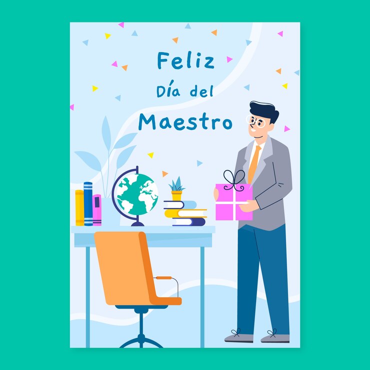 Vetor grátis modelo de cartão de dia do professor plano em espanhol