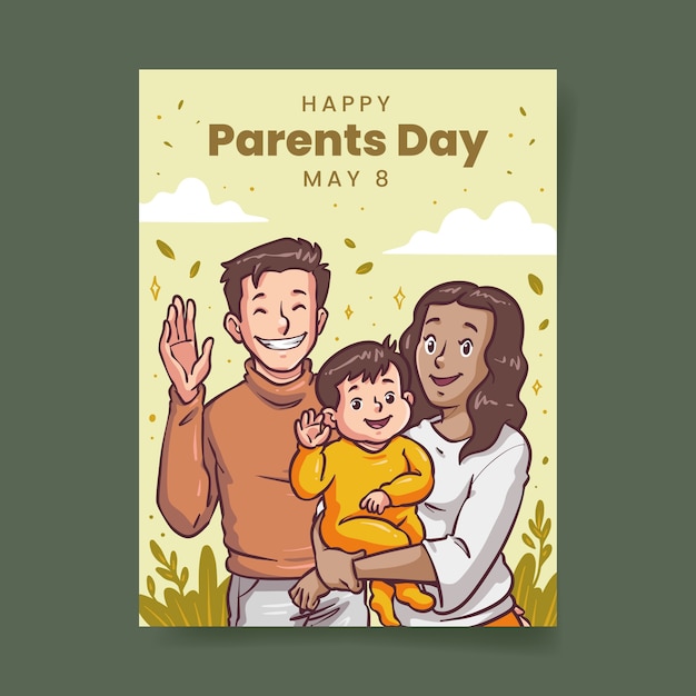 Vetor grátis modelo de cartão de dia dos pais coreano desenhado à mão