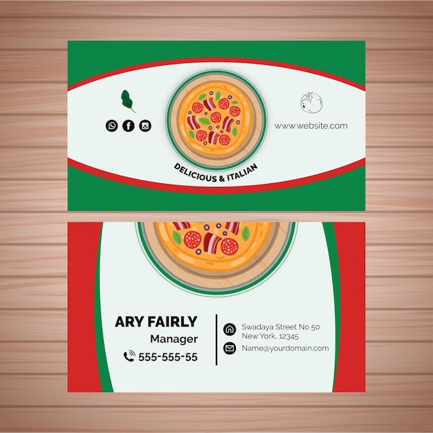 Modelo de cartão de dupla face para restaurante de pizza