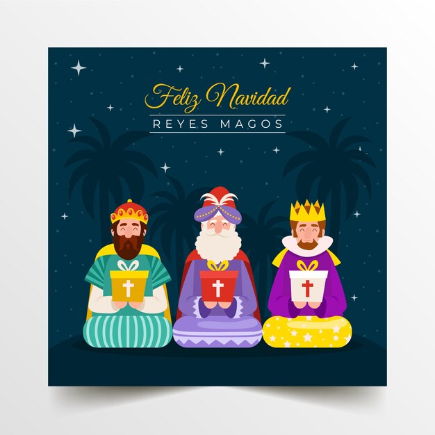 Modelo de cartão de felicitações flat feliz dia de reyes