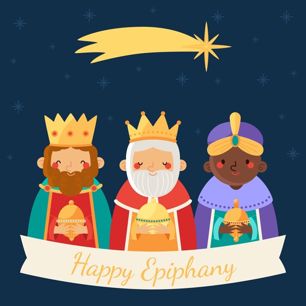 Modelo de cartão de felicitações Flat feliz dia de reyes