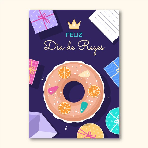 Modelo de cartão de felicitações Flat feliz dia de reyes