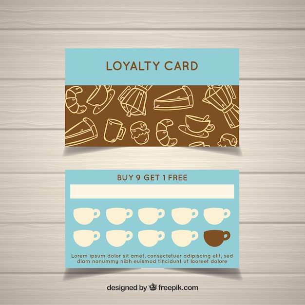 Modelo de cartão de fidelidade de café mão desenhada