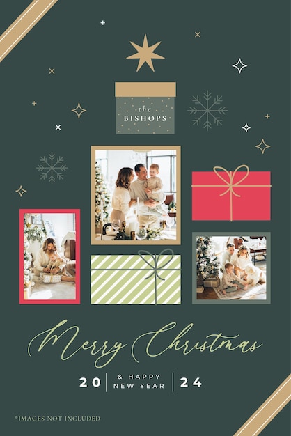 Vetor grátis modelo de cartão de fotos de natal bonito para saudações de férias em família