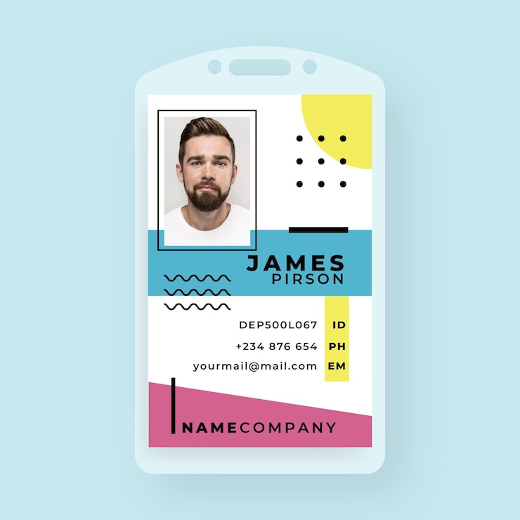 Vetor grátis modelo de cartão de identificação comercial no estilo memphis