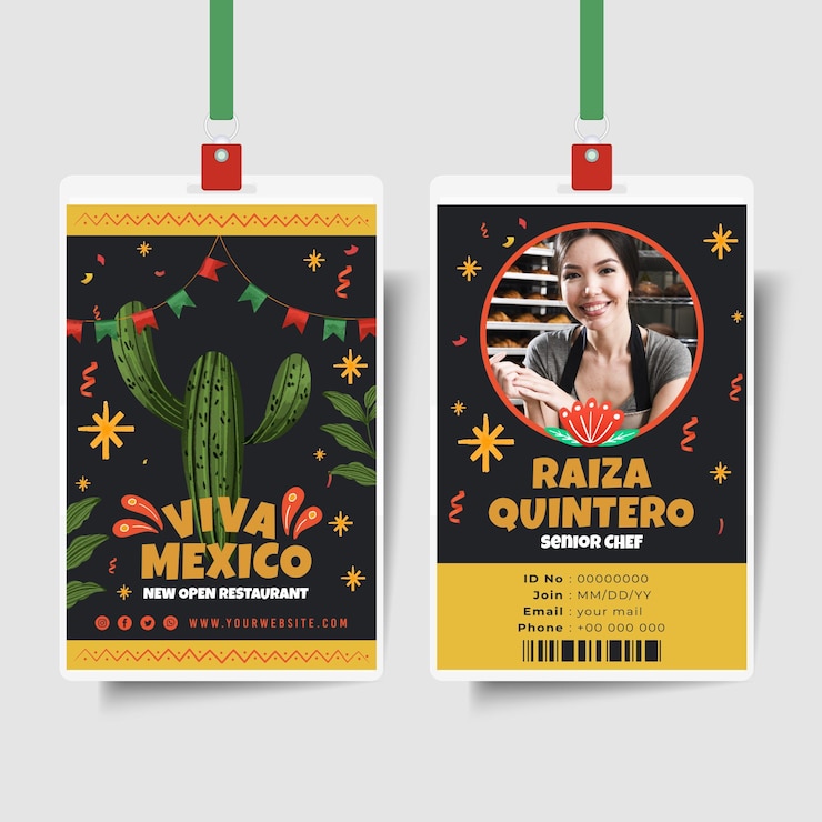 Vetor grátis modelo de cartão de identificação de comida mexicana com foto