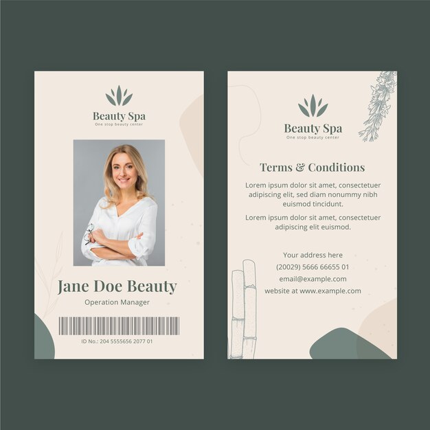 Modelo de cartão de identificação de spa de beleza desenhado à mão