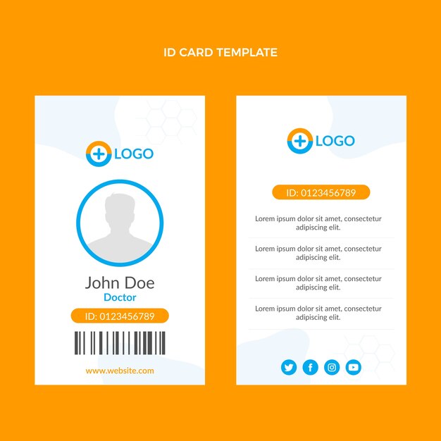 Modelo de cartão de identificação médica de design plano