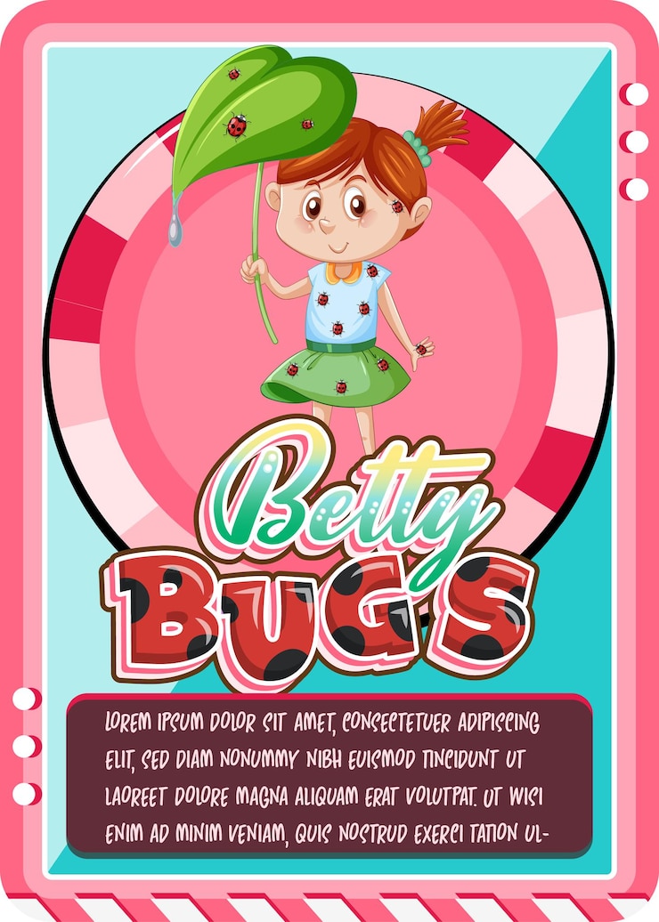 Vetor grátis modelo de cartão de jogo de personagem com a palavra betty bugs