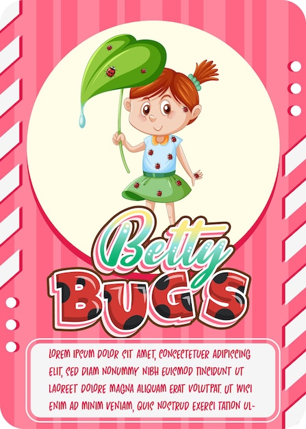 Modelo de cartão de jogo de personagem com a palavra Betty Bugs