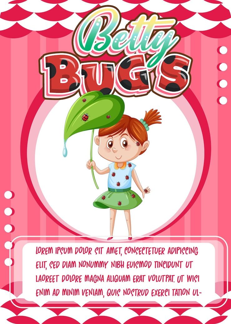 Vetor grátis modelo de cartão de jogo de personagem com a palavra betty bugs