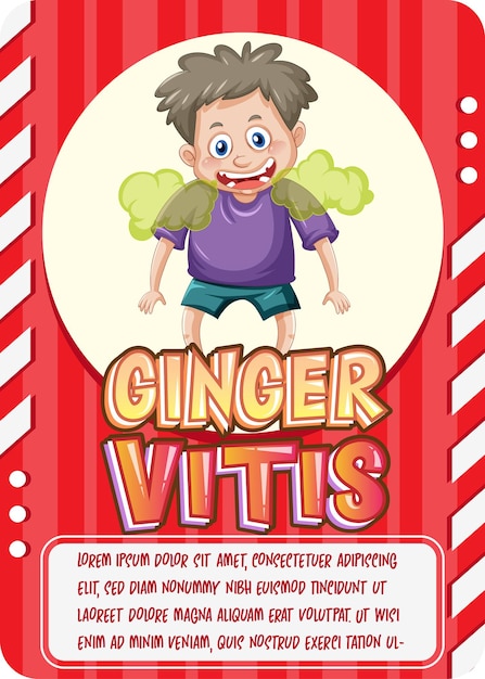 Vetor grátis modelo de cartão de jogo de personagem com a palavra ginger vitis