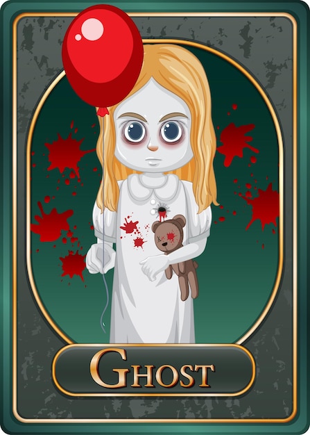 Modelo de cartão de jogo de personagem de garota fantasma