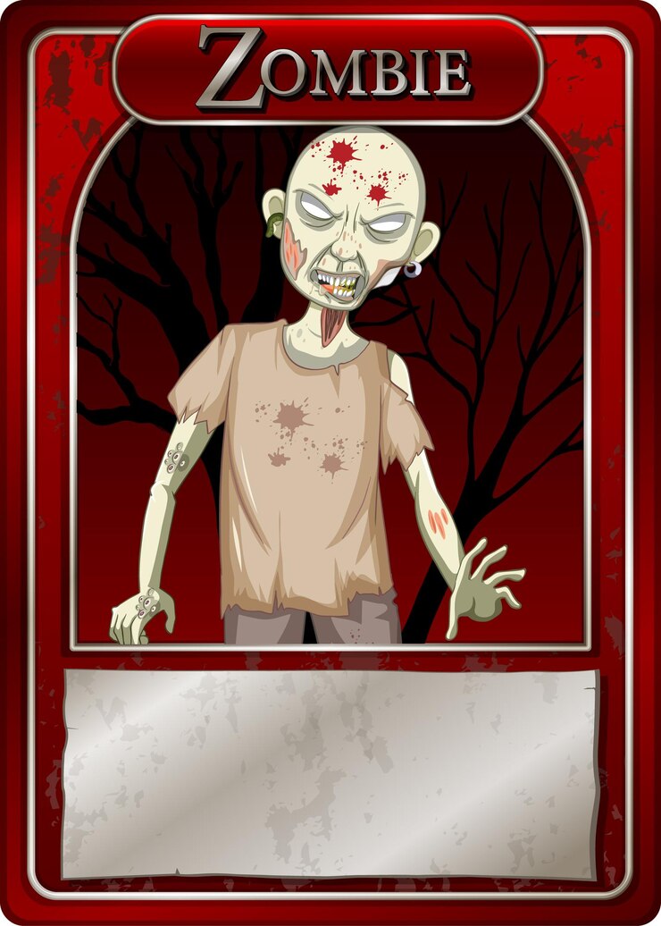 Vetor grátis modelo de cartão de jogo de personagem zumbi assustador