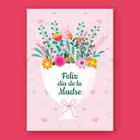 Vetor grátis modelo de cartão de saudação de dia das mães plana em espanhol