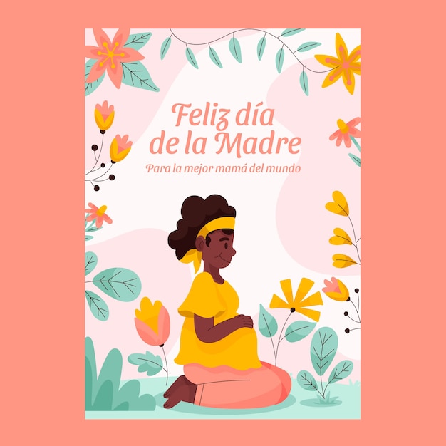 Vetor grátis modelo de cartão de saudação de dia das mães plana em espanhol