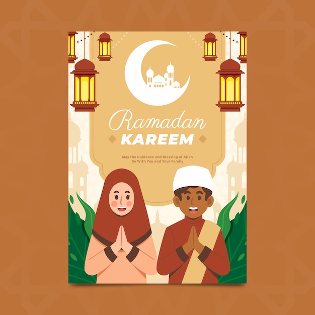 Vetor grátis modelo de cartão de saudação do ramadã plano