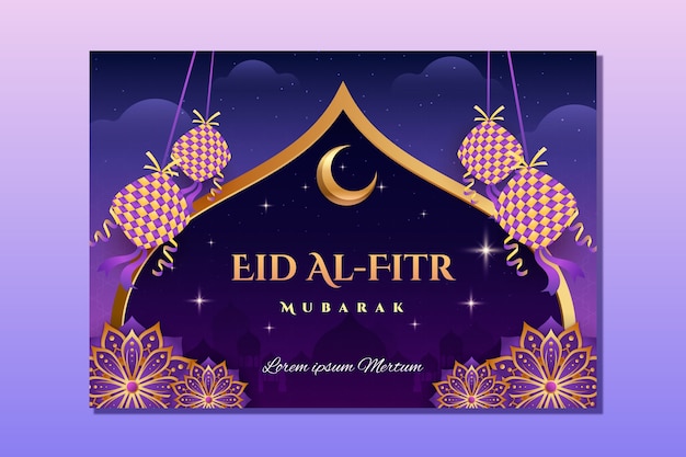 Modelo de cartão de saudação eid al-fitr realista