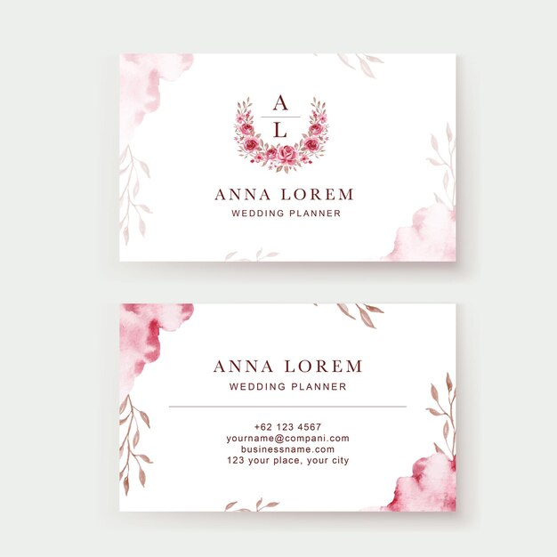 Modelo de cartão de visita em aquarela de flor rosa