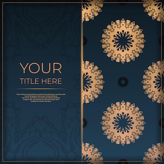 Modelo de cartão postal azul escuro com ornamento abstrato. elementos do vetor elegantes e clássicos prontos para impressão e tipografia.