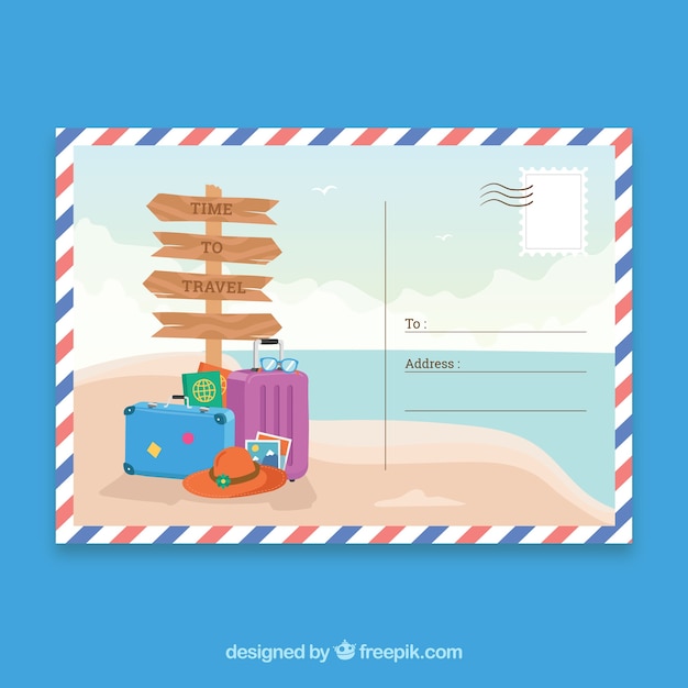 Modelo de cartão-postal de viagem de verão desenhada de mão
