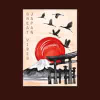 Vetor grátis modelo de cartão postal japonês em aquarela