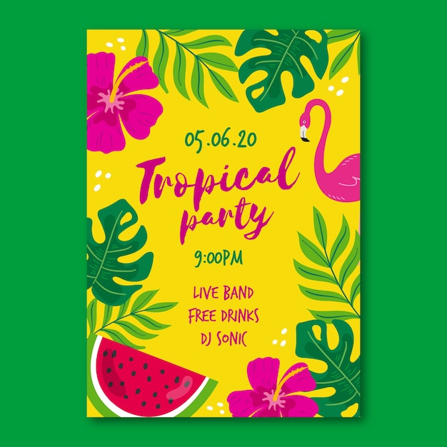 Modelo de cartaz com tema de festa tropical