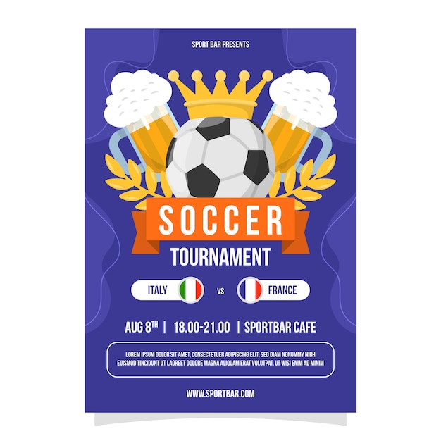 Modelo de cartaz de bar de esportes de design plano