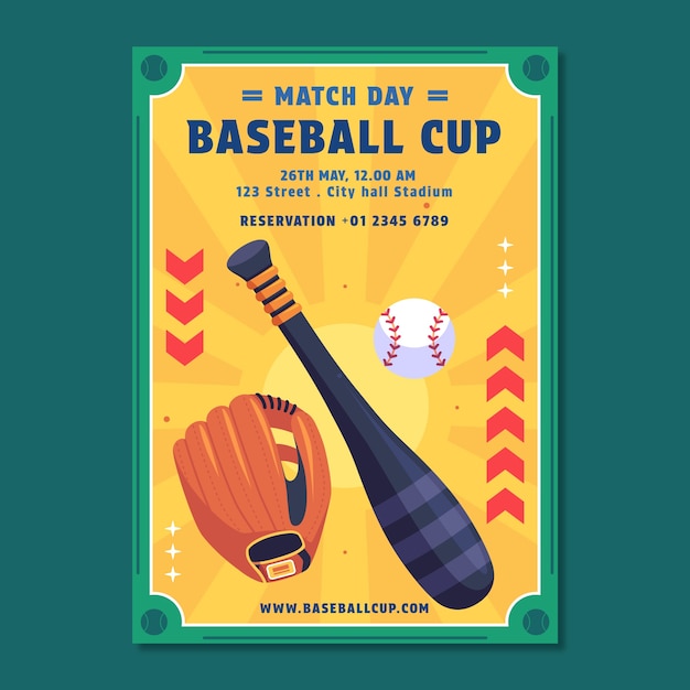 Vetor grátis modelo de cartaz de beisebol desenhado à mão
