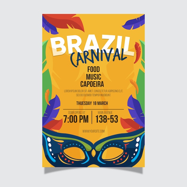 Modelo de cartaz de carnaval brasileiro de design plano