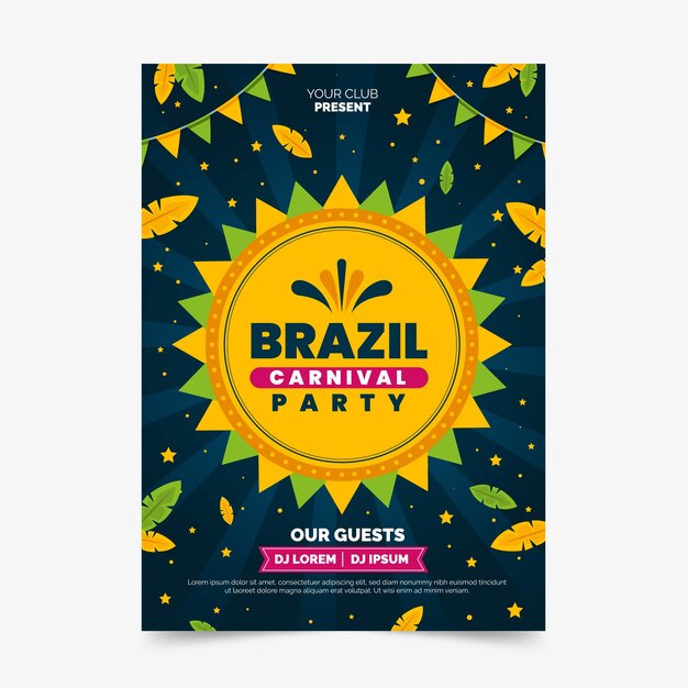 Modelo de cartaz de carnaval brasileiro de design plano