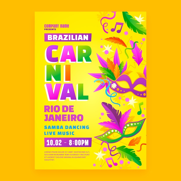 Vetor grátis modelo de cartaz de carnaval brasileiro em gradiente.