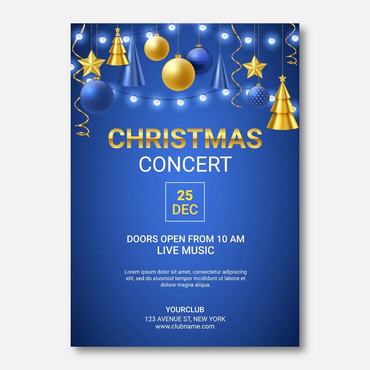 Vetor grátis modelo de cartaz de concerto de natal realista
