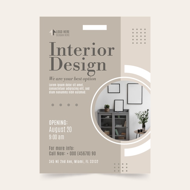 Vetor grátis modelo de cartaz de design de interiores plano e decoração para casa