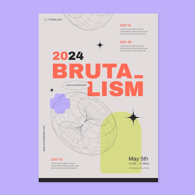 Modelo de cartaz de design plano de brutalismo