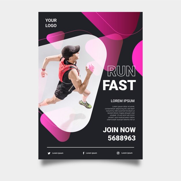 Modelo de cartaz de esporte com foto