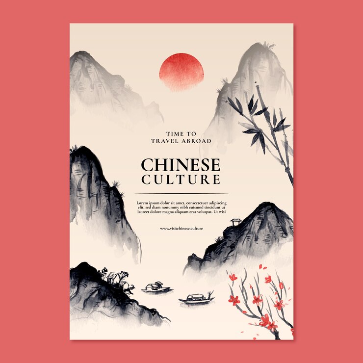 Vetor grátis modelo de cartaz de estilo chinês em aquarela