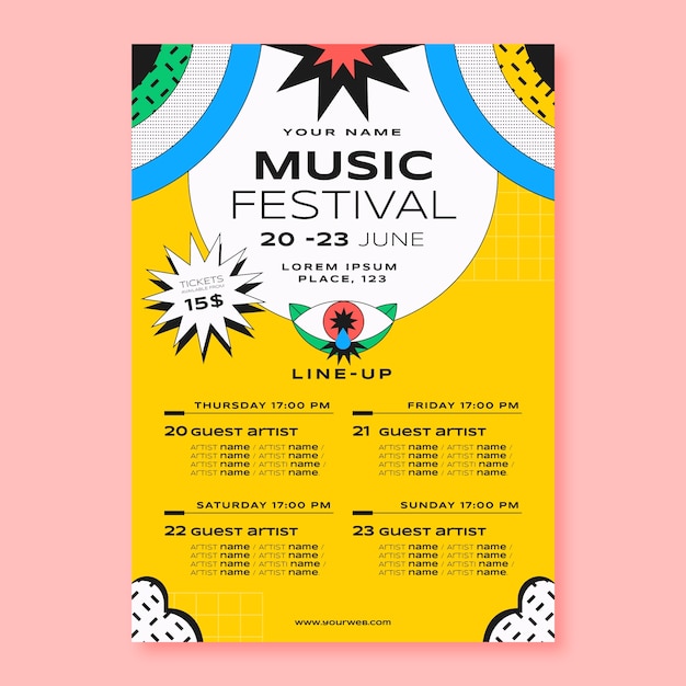 Modelo de cartaz de evento de design plano