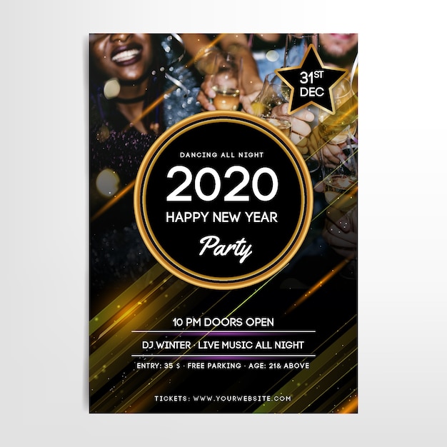 Modelo de cartaz de festa ano novo 2020 com foto