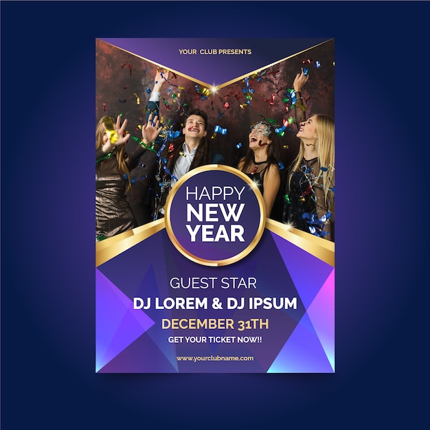 Modelo de cartaz de festa ano novo 2020 com foto