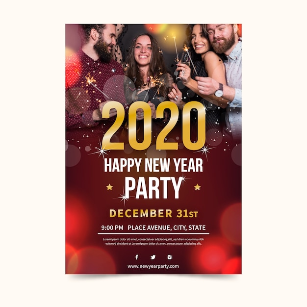 Vetor grátis modelo de cartaz de festa ano novo 2020 com foto