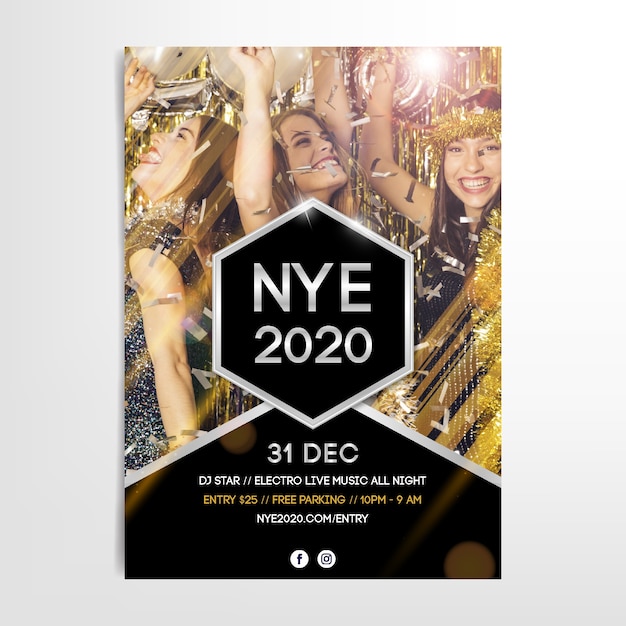 Modelo de cartaz de festa ano novo 2020 com imagem