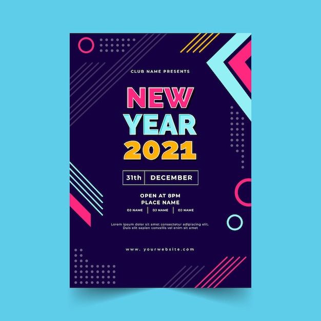 Modelo de cartaz de festa de ano novo 2021 de design plano