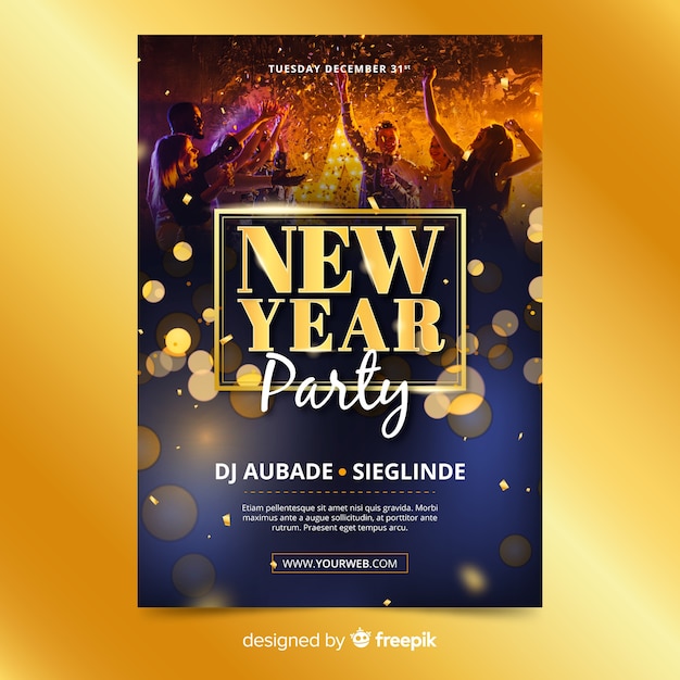 Modelo de cartaz de festa de ano novo com foto