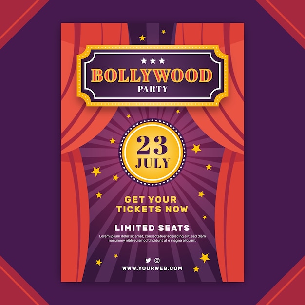 Modelo de cartaz de festa de bollywood com cortina de palco